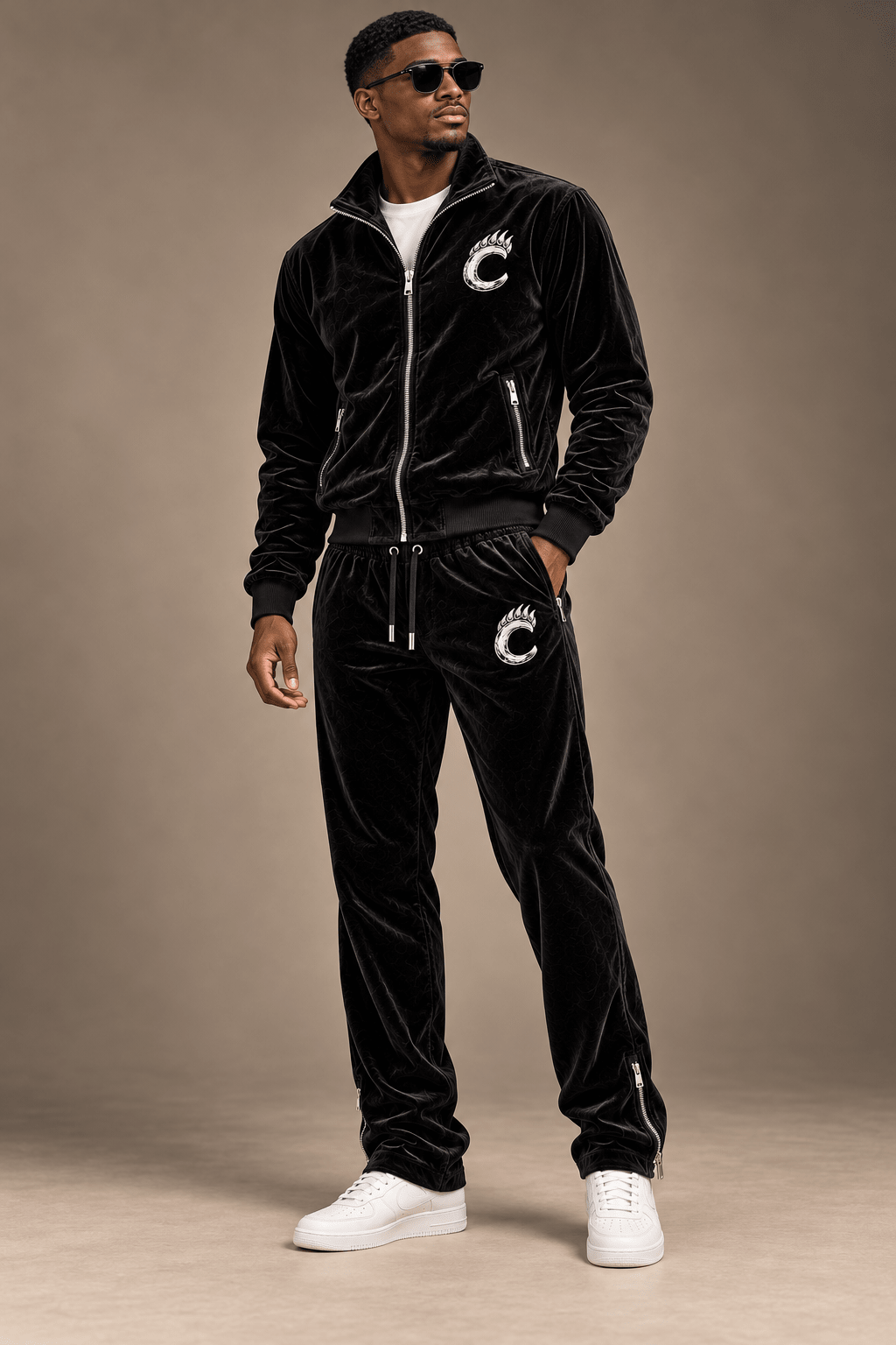 CAVREN Signature Velvet Tracksuit — Men’s Black - CAVREN