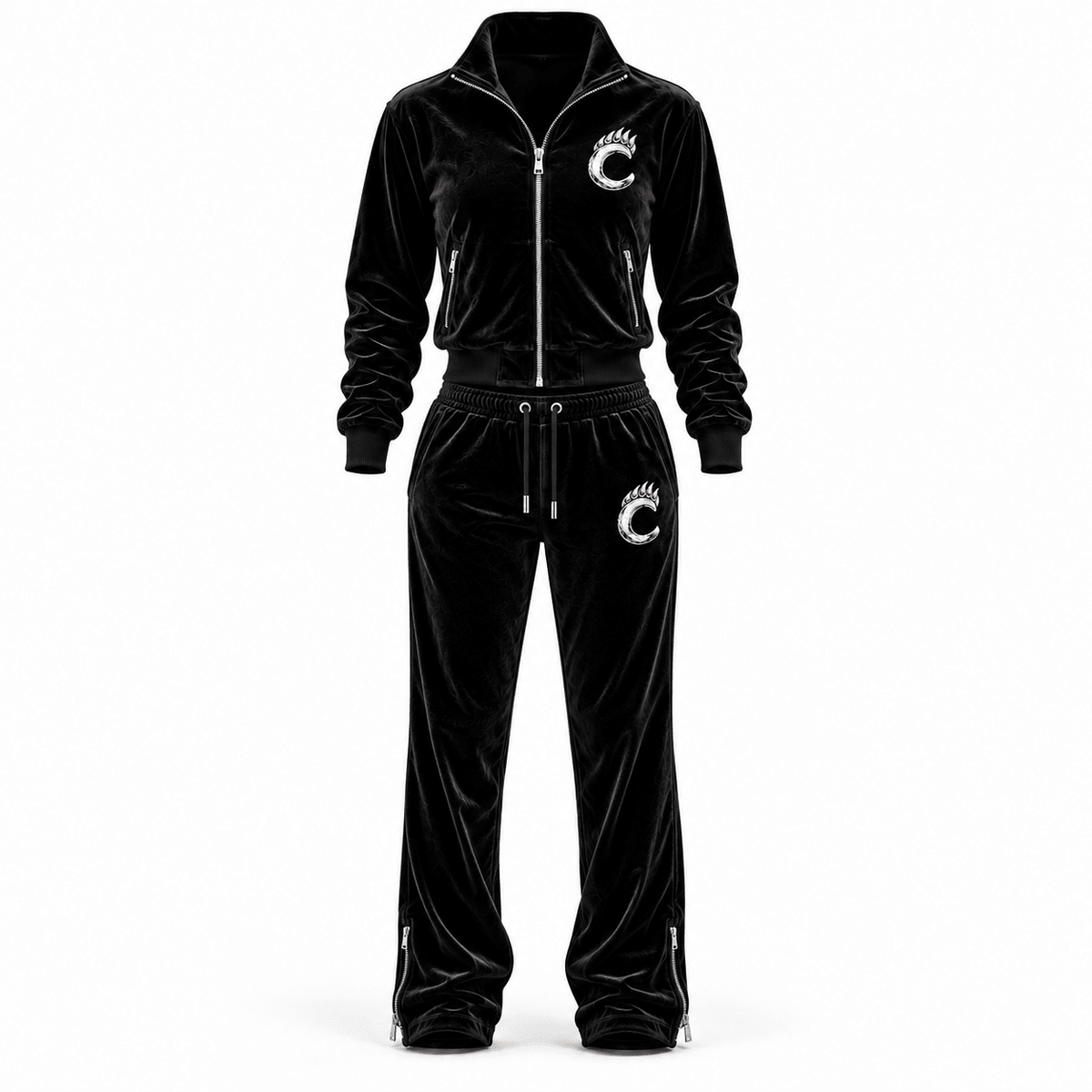 CAVREN Signature Velvet Tracksuit — Women’s Black - CAVREN