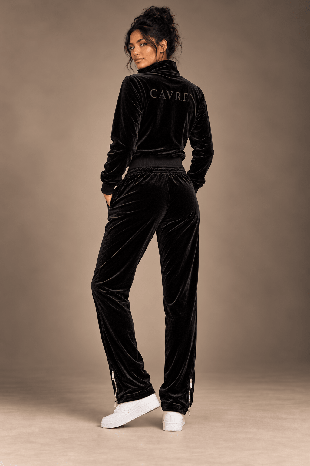 CAVREN Signature Velvet Tracksuit — Women’s Black - CAVREN